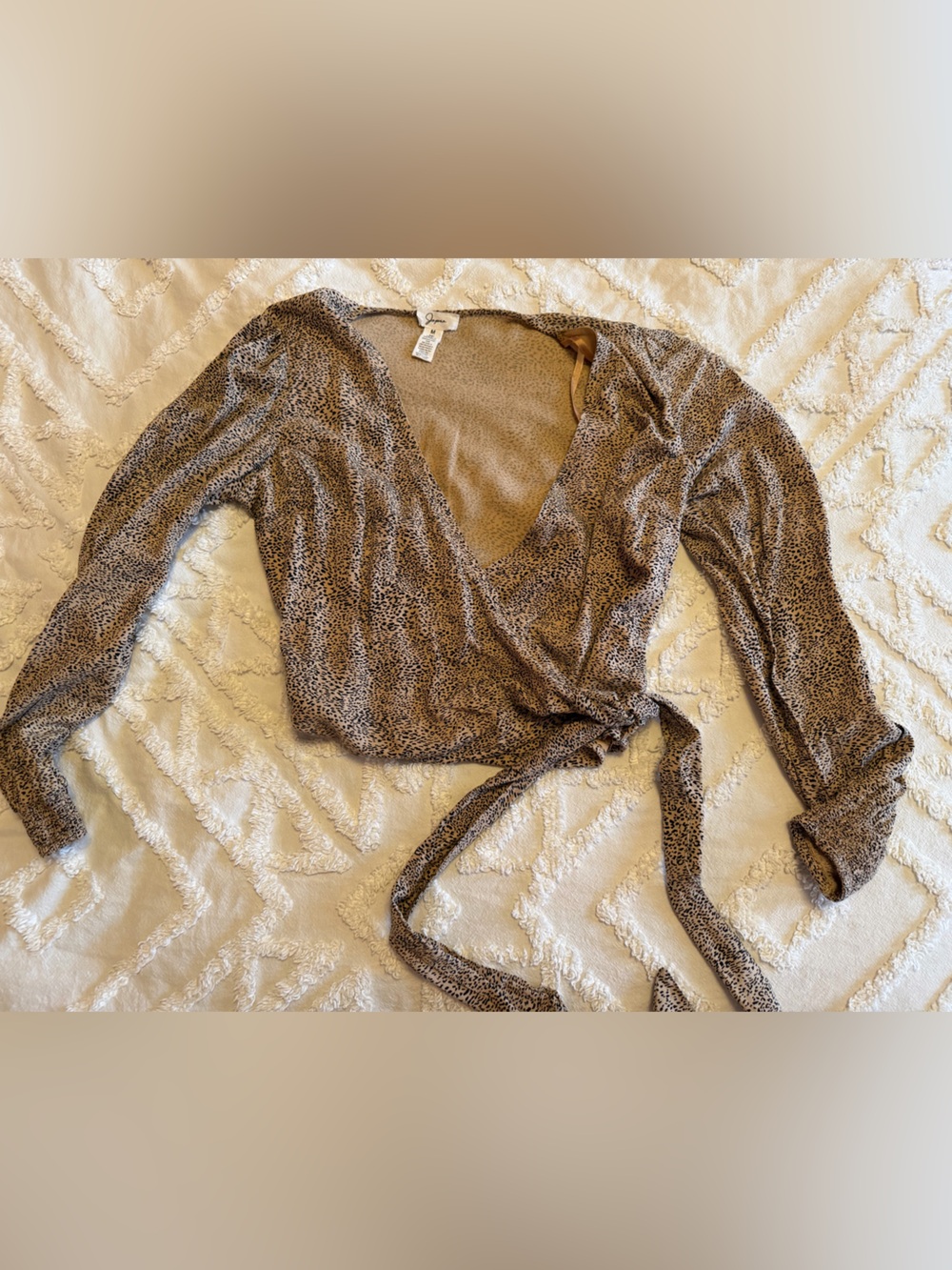 Leopard Print Wrap Crop Top - Brown